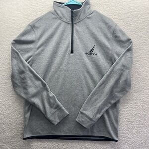 Nautica Sweater Mens Large Gray 1/4 Zip Jumper Pullover Active Preppy Chore Fit